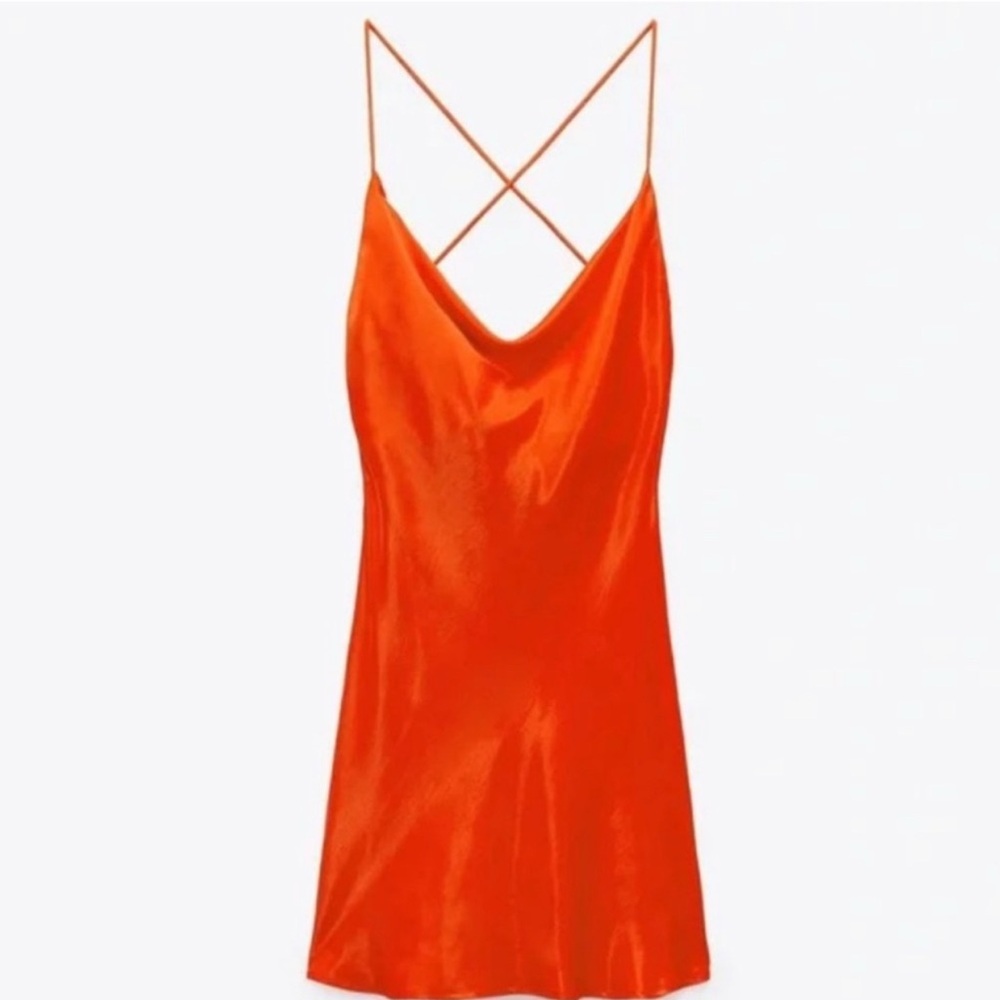 Zara Orange Satin Slip Dress with lining